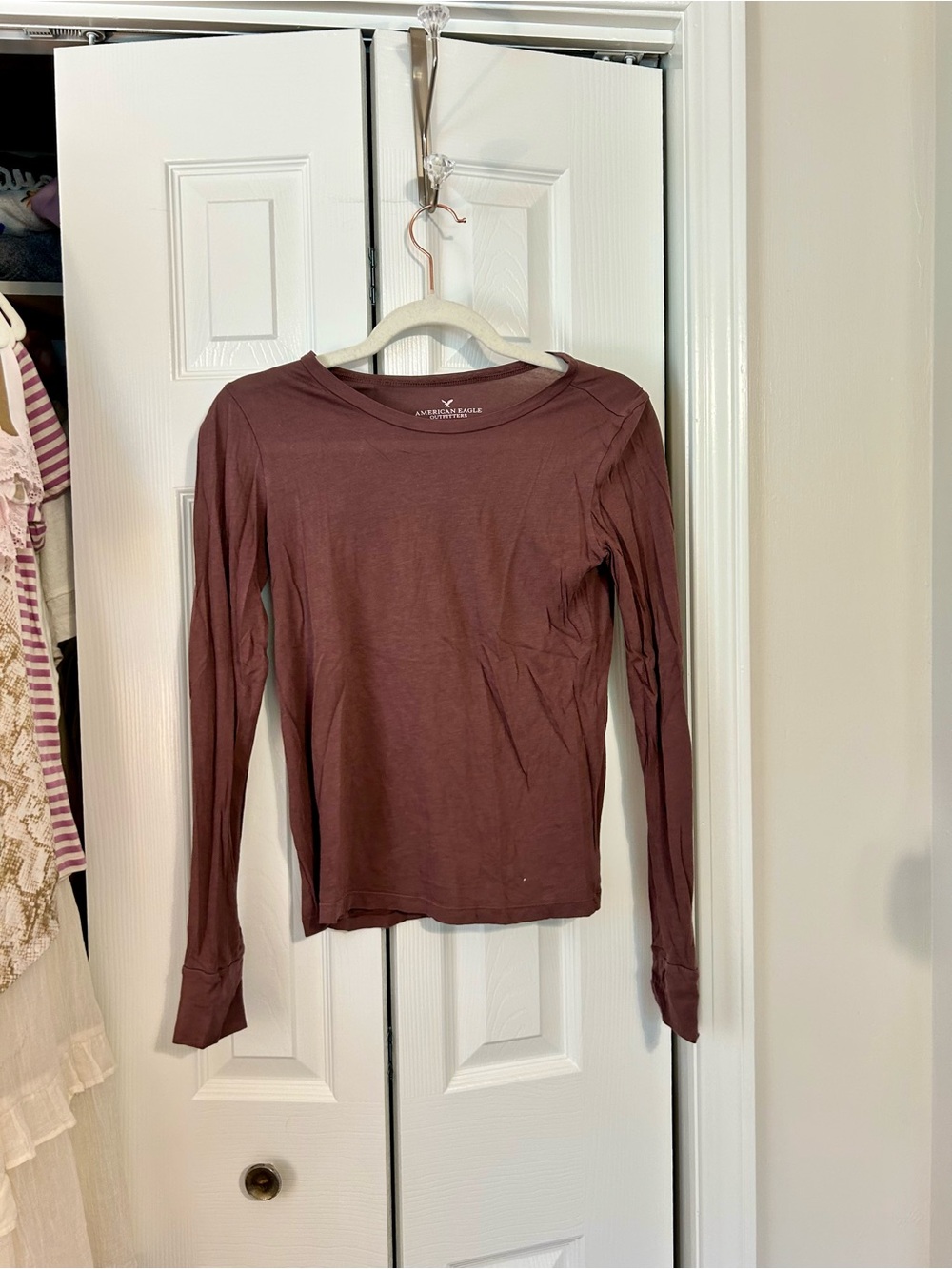 American Eagle Outfitters Long Sleeve Crewneck Top - Plum